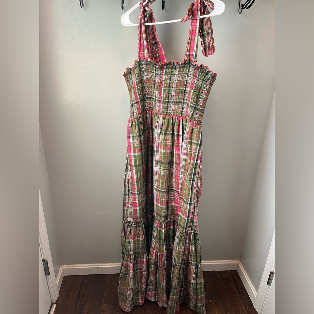 NWT Crown & Ivy pink and green plaid maxi dress large